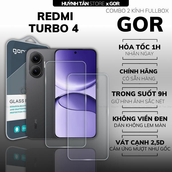 COMBO 2 KÍNH CƯỜNG LỰC REDMI TURBO 4 TRONG SUỐT CHÍNH HÃNG GOR