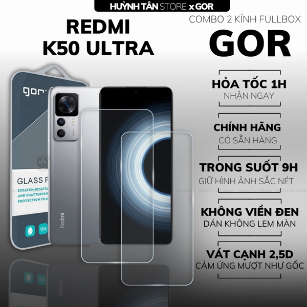 COMBO 2 KÍNH CƯỜNG LỰC REDMI K50 ULTRA TRONG SUỐT CHÍNH HÃNG GOR