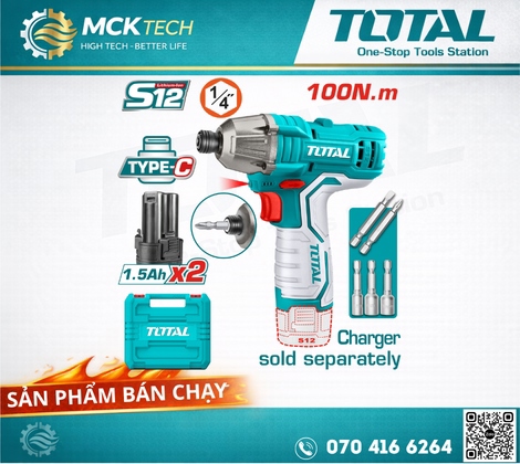 Máy siết vít dùng pin Lithum 12V (không kèm dây & đầu sạc) Total