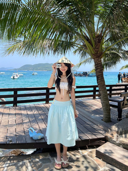 AREUM Chân váy lửng PASTEL BLUE Skirt vải cotton - XANH - Size M