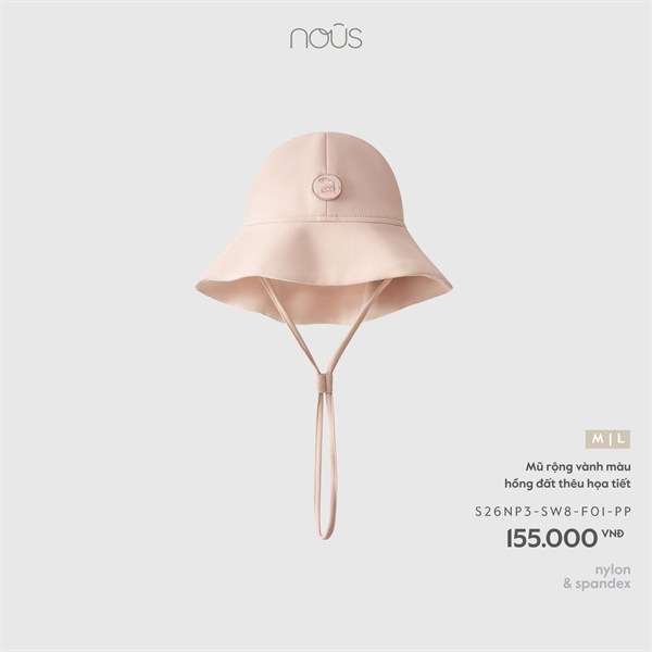 NS2600 - M/L Mũ rộng vành màu hồng đất thêu họa tiết