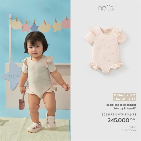 NS2600 - 18M/24M Bộ bơi liền cộc màu hồng bèo tay in họa tiết