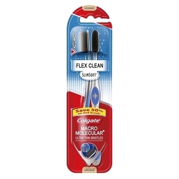 Bàn chải đánh răng bộ 2 bàn chải đánh răng Colgate slimsoft Flex clean charcoal cao su non siêu mềm