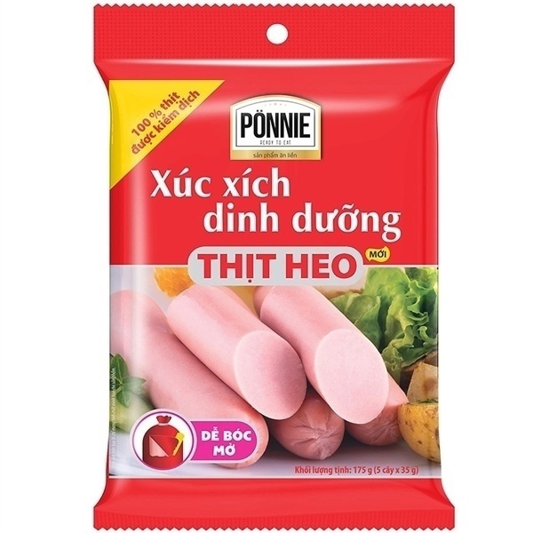 Xúc xích tiệt trùng Ponnie vị Heo 20gói x 5cây x 35gr