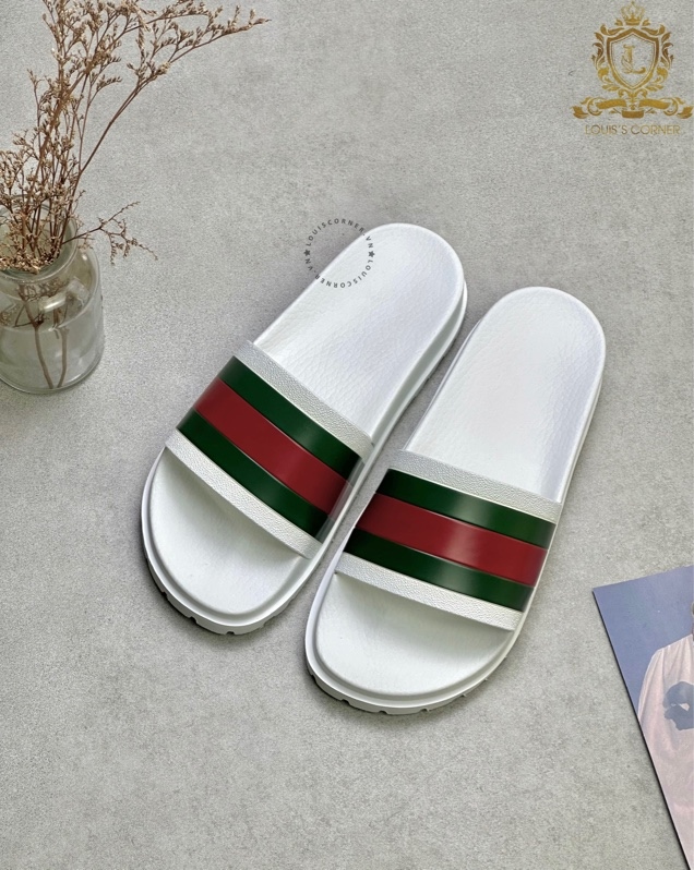 Dép Gucci trắng quai cờ