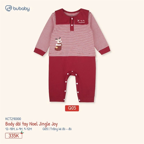 CT2100 - Body dài tay Noel Jingle Joy Bubaby - Trắng kẻ đỏ - đỏ