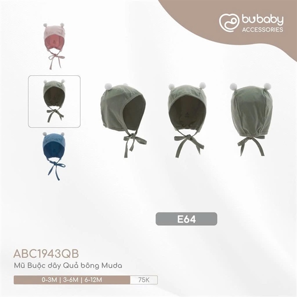 BC1943 - Mũ Buộc dây Quả bông Muda Bubaby - Xanh Olive
