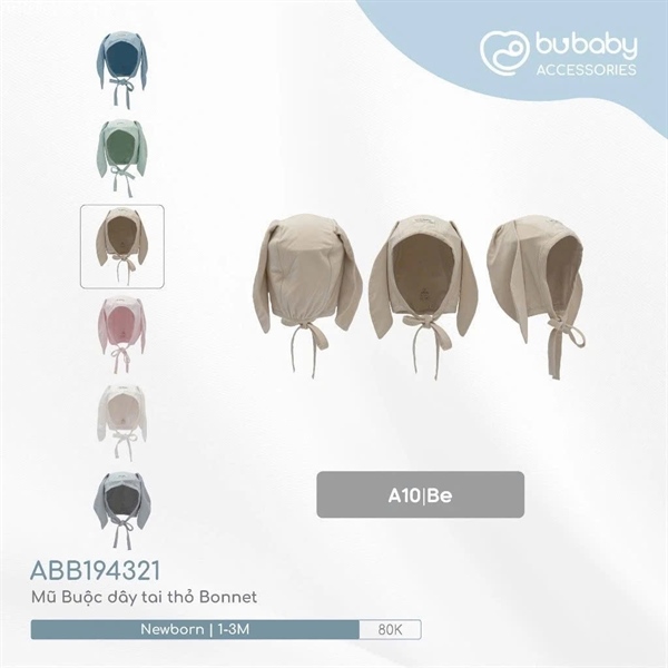 BB1943 - NB/12M Mũ Buộc dây tai thỏ Bonnet Bubaby - Be