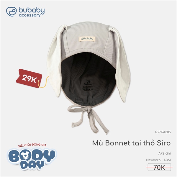 SR1943 - Mũ Bonnet tai thỏ Siro Bubaby - Ghi