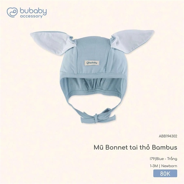BB1943 - Mũ Bonnet tai thỏ Bambus Bubaby - Blue - Trắng