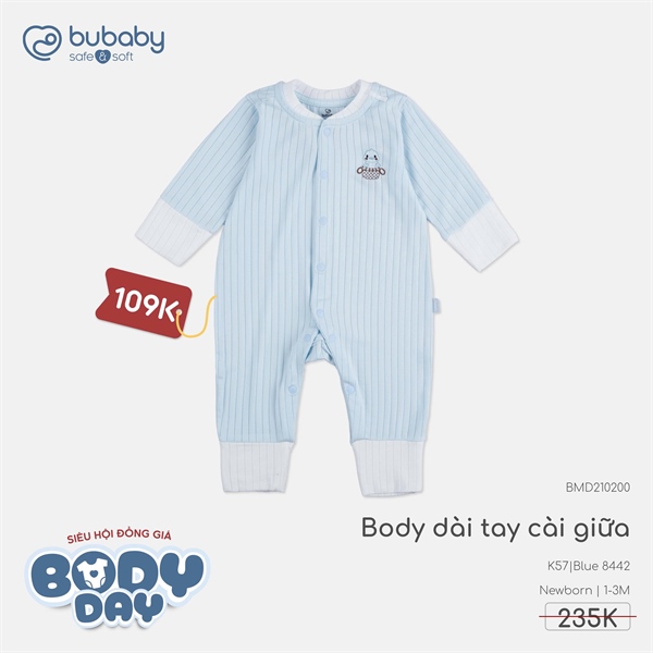 MD2102 - Body dài tay cài giữa Bubaby - Blue 8442