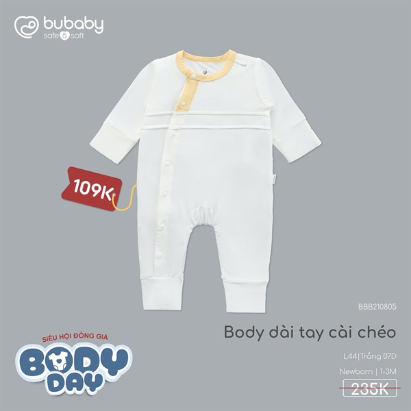 BB2108 - Body dài tay cài chéo Bubaby - Trắng 07D