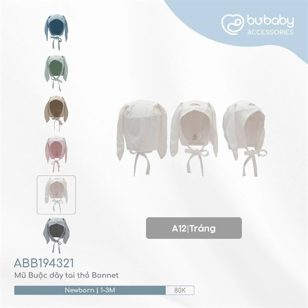 BB1943 - Mũ Buộc dây tai thỏ Bonnet Bubaby - Trắng