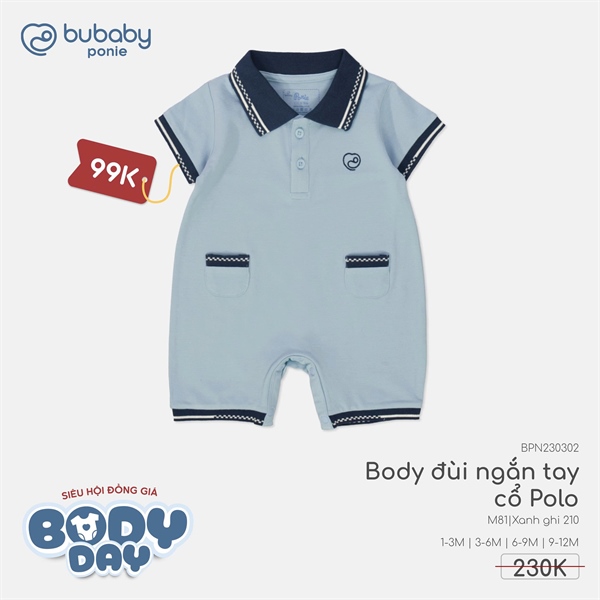 PN2303 - Body đùi ngắn tay cổ Polo Bubaby - Xanh ghi 210
