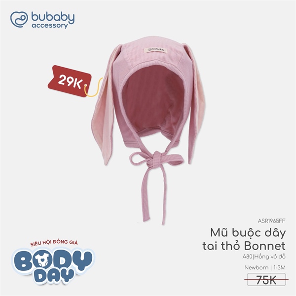 SR1964 - 3M/6M Mũ buộc dây tai gấu Bonnet Bubaby - Hồng vỏ đỗ