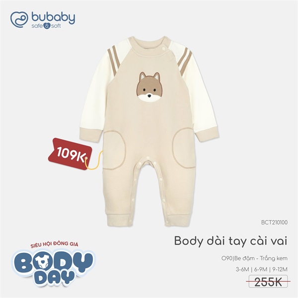 CT2101 - Body dài tay cài vai Bubaby - Be đậm - Trắng kem