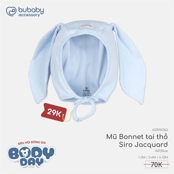 SR1943 - 3M/6M Mũ Bonnet tai thỏ Siro Jacquard Bubaby - Blue