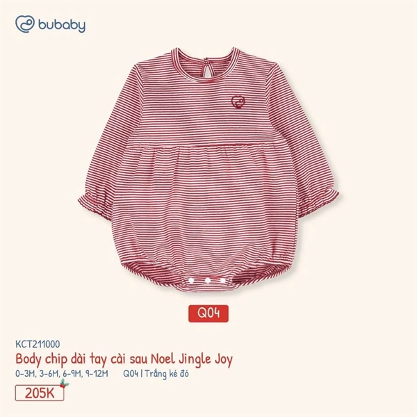 CT2110 - 3M/6M Body chip dài tay cài sau Noel Jingle Joy Bubaby - Trắng kẻ đỏ
