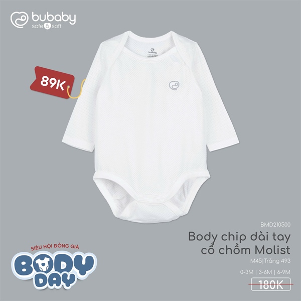 MD2108 - Body chip dài tay cài chéo Bubaby - Trắng 493