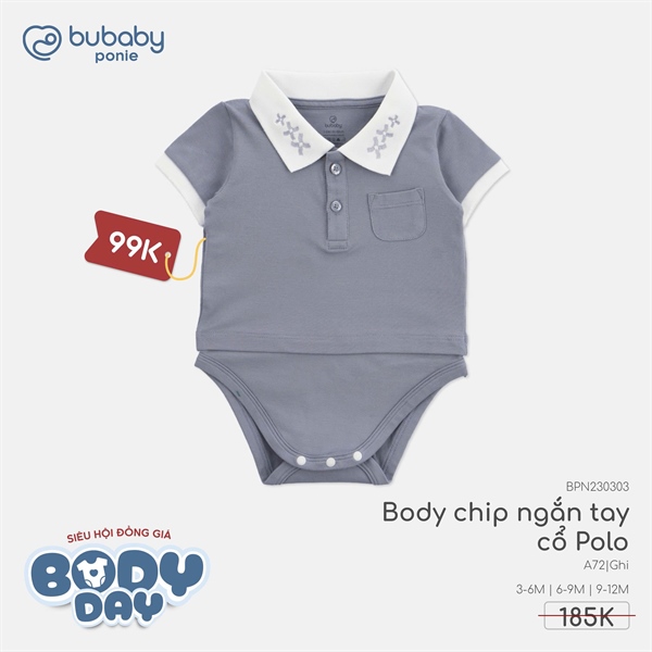 PN2303 - 9M/12M Body chip ngắn tay cổ Polo Bubaby - Ghi