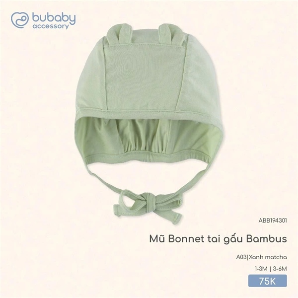 BB1943 - Mũ Bonnet tai gấu Bambus Bubaby - Xanh matcha