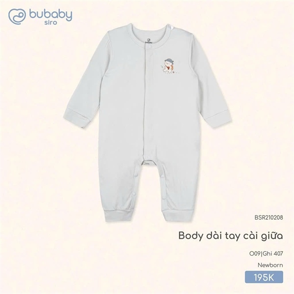 SR2102 - Body dài tay cài giữa Bubaby - Ghi 407