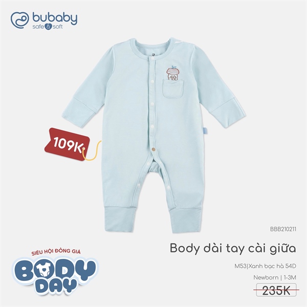BB2102 - Body dài tay cài giữa Bubaby - Xanh bạc hà 54D