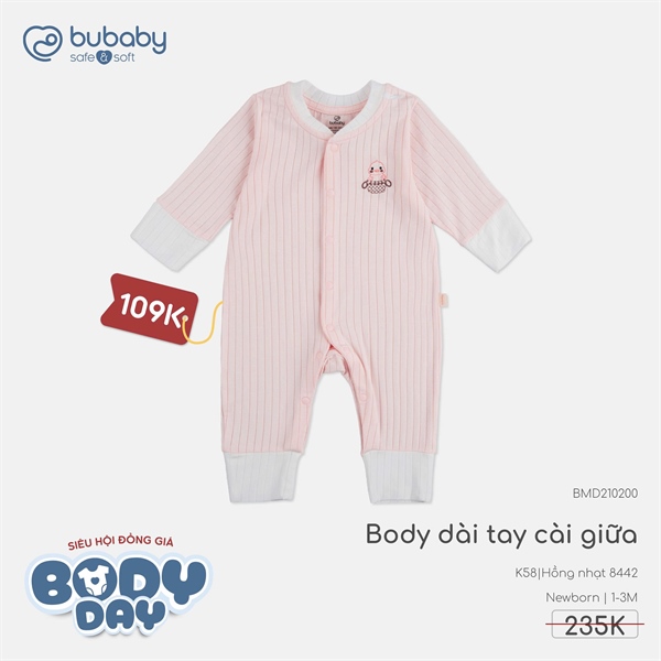 MD2102 - Body dài tay cài giữa Bubaby - Hồng nhạt 8442