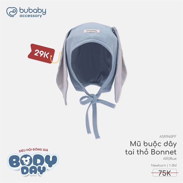 SR1965 - NB/3M Mũ buộc dây tai thỏ Bonnet Bubaby - Blue