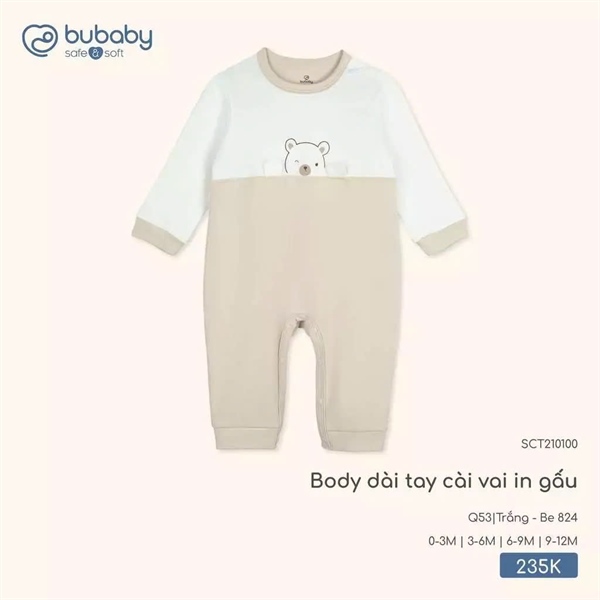 CT2101 - 3M/6M Body dài tay cài vai in gấu Bubaby - Trắng - Be 824