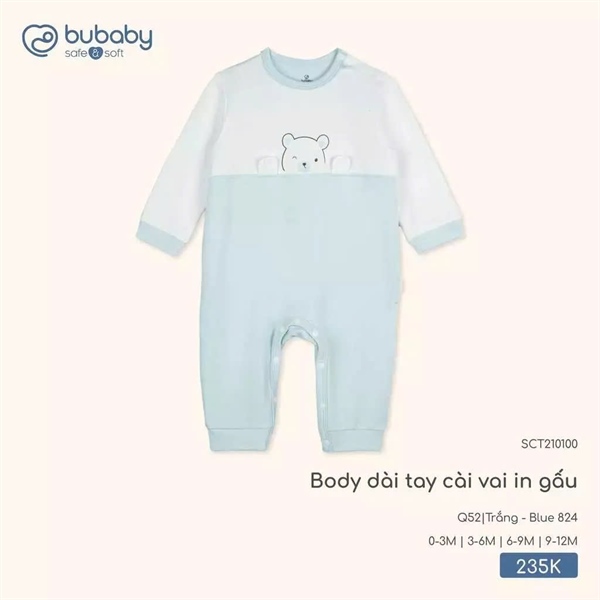 CT2101 - Body dài tay cài vai in gấu Bubaby - Trắng - Blue 824