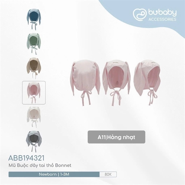 BB1943 - 3M/12M Mũ Buộc dây tai thỏ Bonnet Bubaby - Hồng nhạt