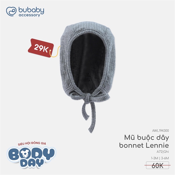 Mũ Buộc dây bonnet Lennie Bubaby - Ghi