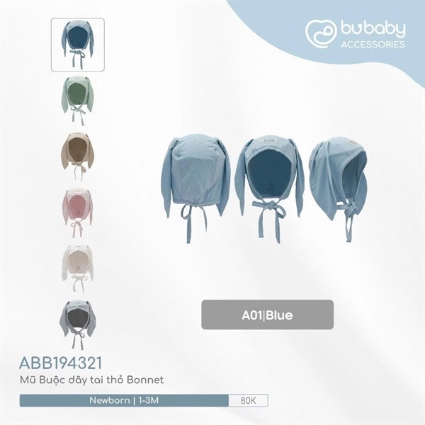 BB1943 - NB/3M Mũ Buộc dây tai thỏ Bonnet Bubaby - Xanh matcha