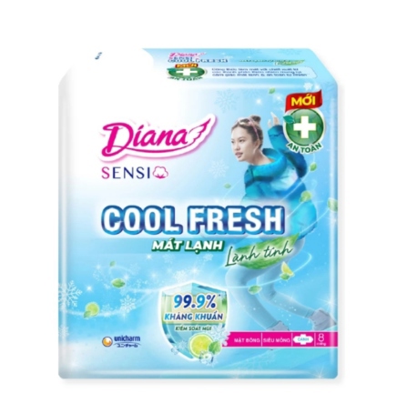 BVS Diana Sensi Cool Fresh Mát lạnh (Siêu mỏng - Cánh) (Bịch x 6 gói) (Gói 8 miếng) - Unicharm