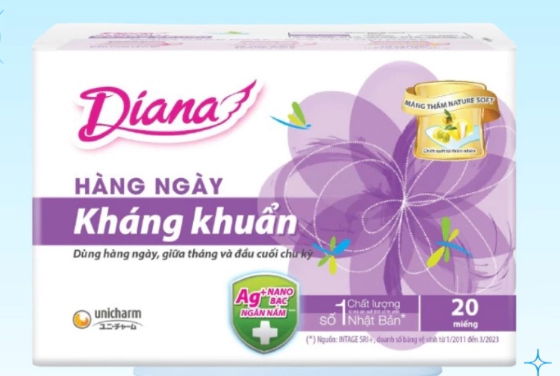 BVS Diana Hàng ngày kháng khuẩn (Mỏng vừa) (Bịch 6 gói) (Gói 20 miếng) - Unicharm