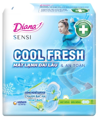 BVS Diana Sensi Cool Fresh Mát lạnh (Siêu mỏng - Không Cánh) (Bịch x 6 gói) (Gói 8 miếng) - Unicharm