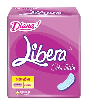 BVS Diana LIBERA siêu thấm - siêu mỏng - không cánh (Bịch 6 gói) (Gói 8 miếng) - Unicharm