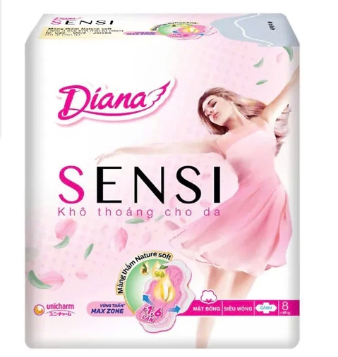 BVS Diana Sensi (Khô thoáng cho da) (Siêu mỏng - Cánh) (Bịch 6 Gói) (Gói 8 miếng) - Unicharm