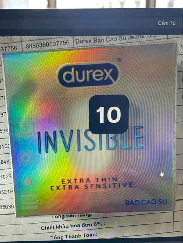 Bao cao su Durex invisible extra thin 3S