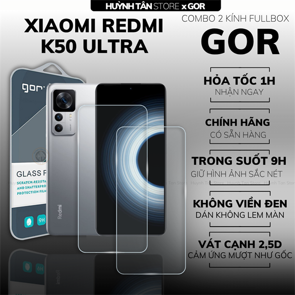 COMBO 2 KÍNH CƯỜNG LỰC XIAOMI REDMI K50 ULTRA TRONG SUỐT CHÍNH HÃNG GOR