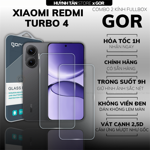 COMBO 2 KÍNH CƯỜNG LỰC XIAOMI REDMI TURBO 4 TRONG SUỐT CHÍNH HÃNG GOR