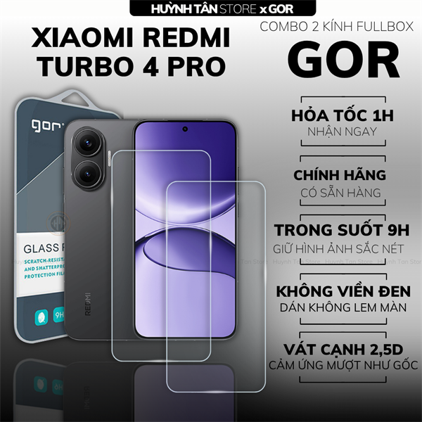 COMBO 2 KÍNH CƯỜNG LỰC XIAOMI REDMI TURBO 4 PRO TRONG SUỐT CHÍNH HÃNG GOR