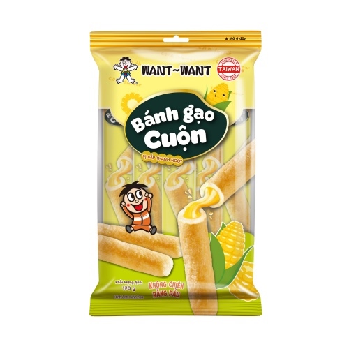 Bánh gạo cuộn Want Want vị bắp Thanh ngọt 1 thanh 18CM 170GR