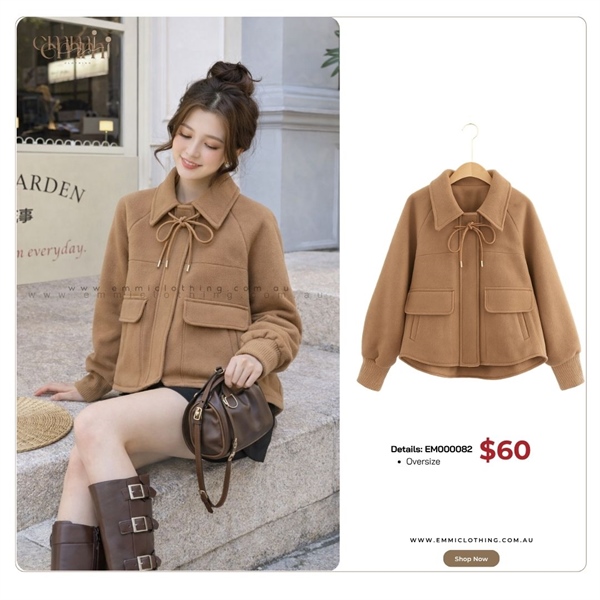Camel Tie Neck Jacket