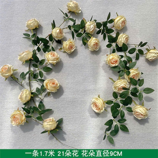 Dây hồng nở - kem - Dây lá và dây hoa - Hoa Lụa Vân Vượng