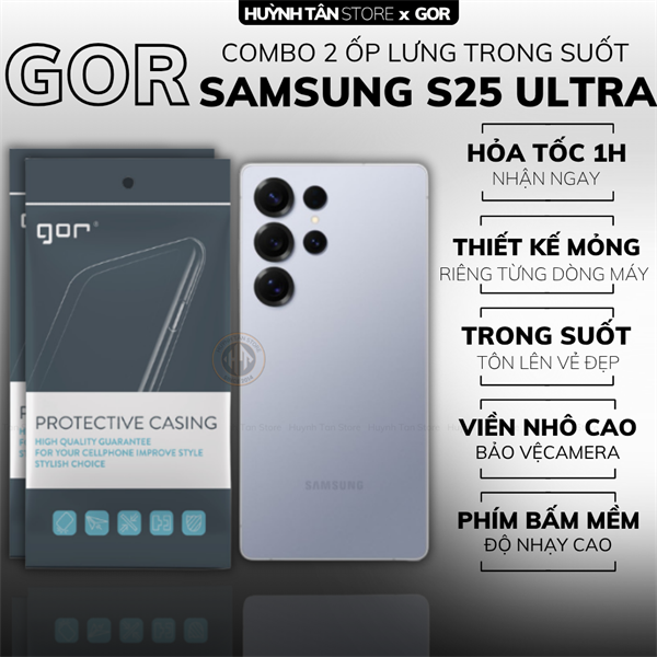 COMBO 2 Ốp lưng SAMSUNG S25 ULTRA silicon dẻo trong suốt bảo vệ camera sau hãng GOR