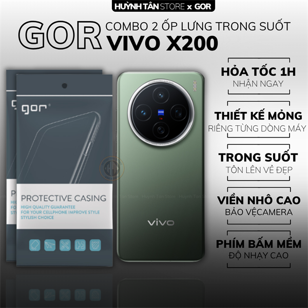 COMBO 2 Ốp lưng VIVO X200 trong suốt silicon hãng GOR viền camera sau mỏng ôm sát máy
