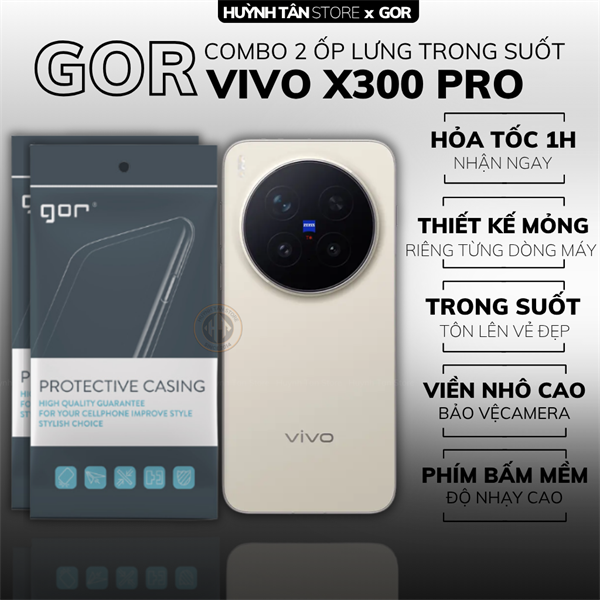 COMBO 2 Ốp lưng VIVO X300 PRO trong suốt silicon hãng GOR viền camera sau mỏng ôm sát máy