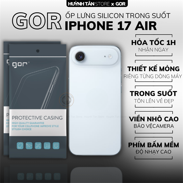 COMBO 2 Ốp lưng IPHONE 17 AIR silicon trong suốt GOR bảo vệ camera sau đt hãng GOR